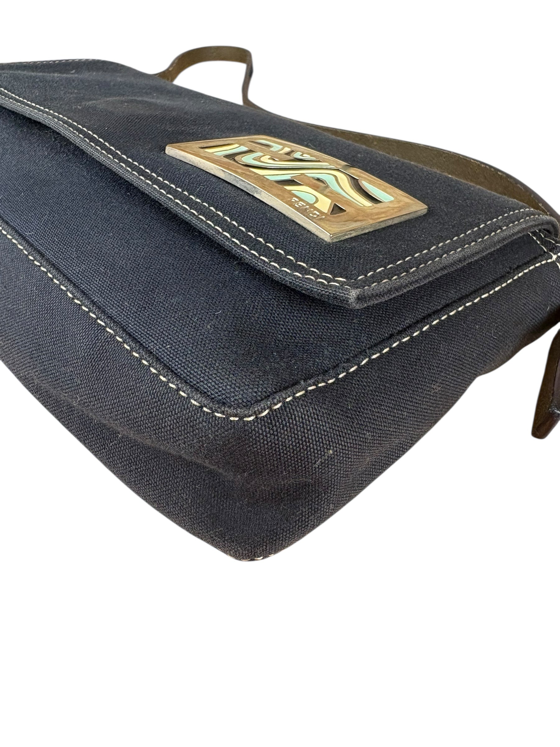 Fendi Denim Canvas Wave Buckle Pochette