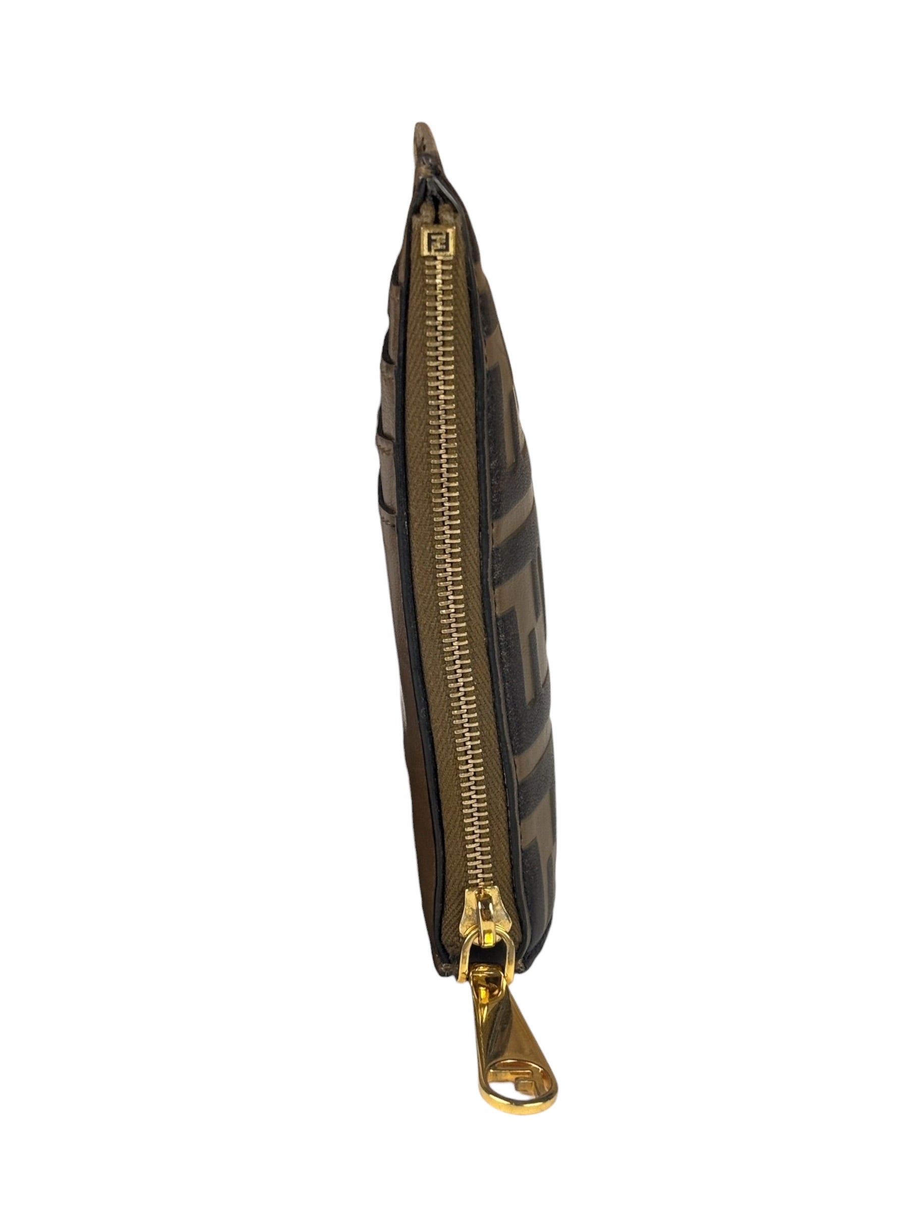 Fendi Brown Leather FF Zip Coin/Card Case