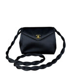 Chanel Vintage Black Mini Satin Flap Braided Shoulder Bag