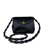 Chanel Vintage Black Mini Satin Flap Braided Shoulder Bag