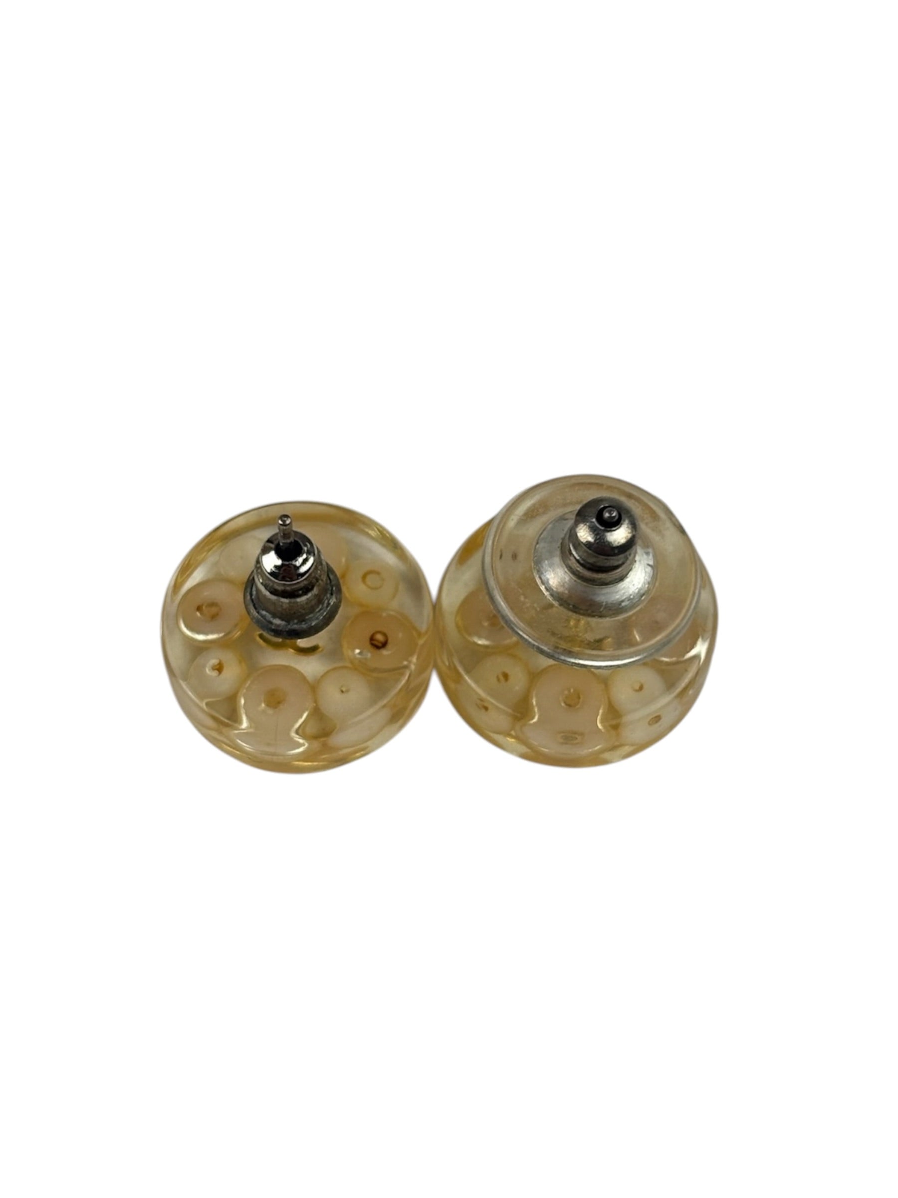 Chanel Vintage CC Clear Resin Faux Pearl Earrings