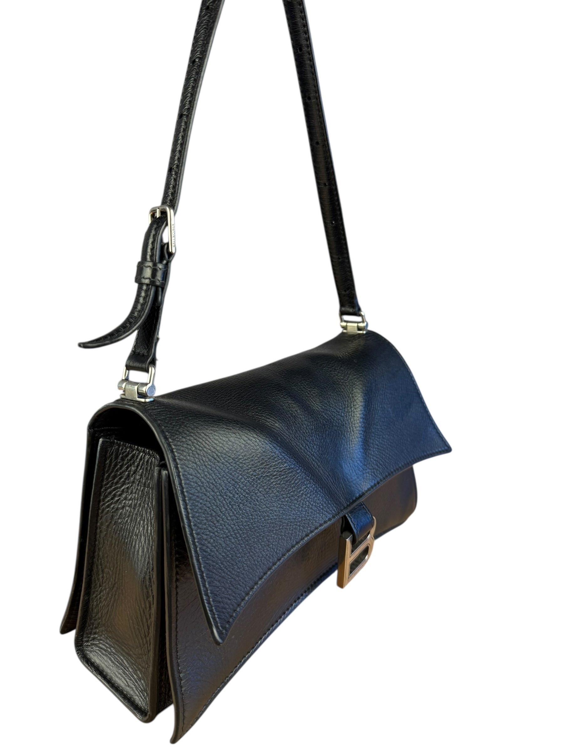 Balenciaga Crush Sling Shoulder Bag Black Leather