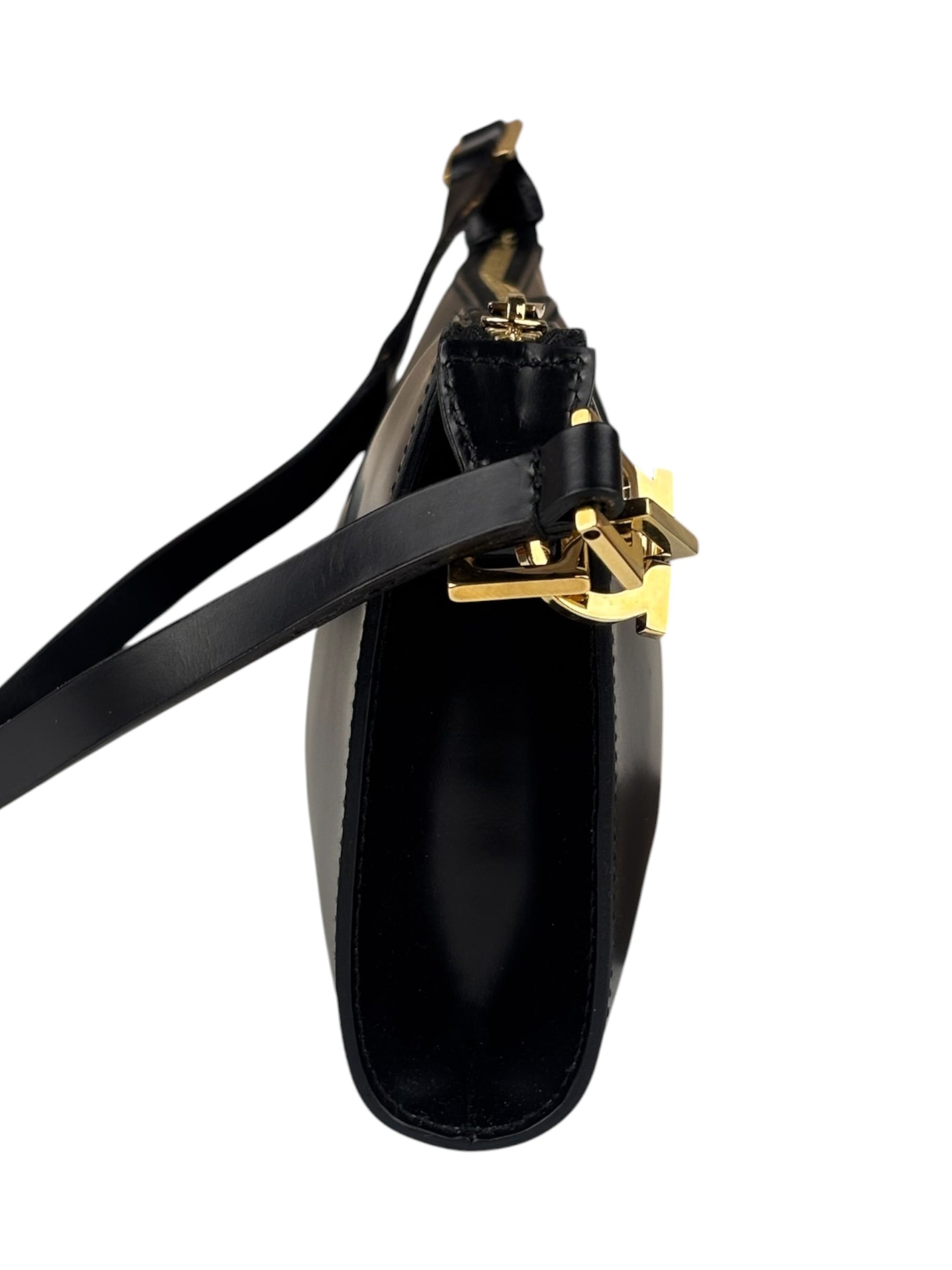 Salvatore Ferragamo Vintage Black Gancini Leather Baguette