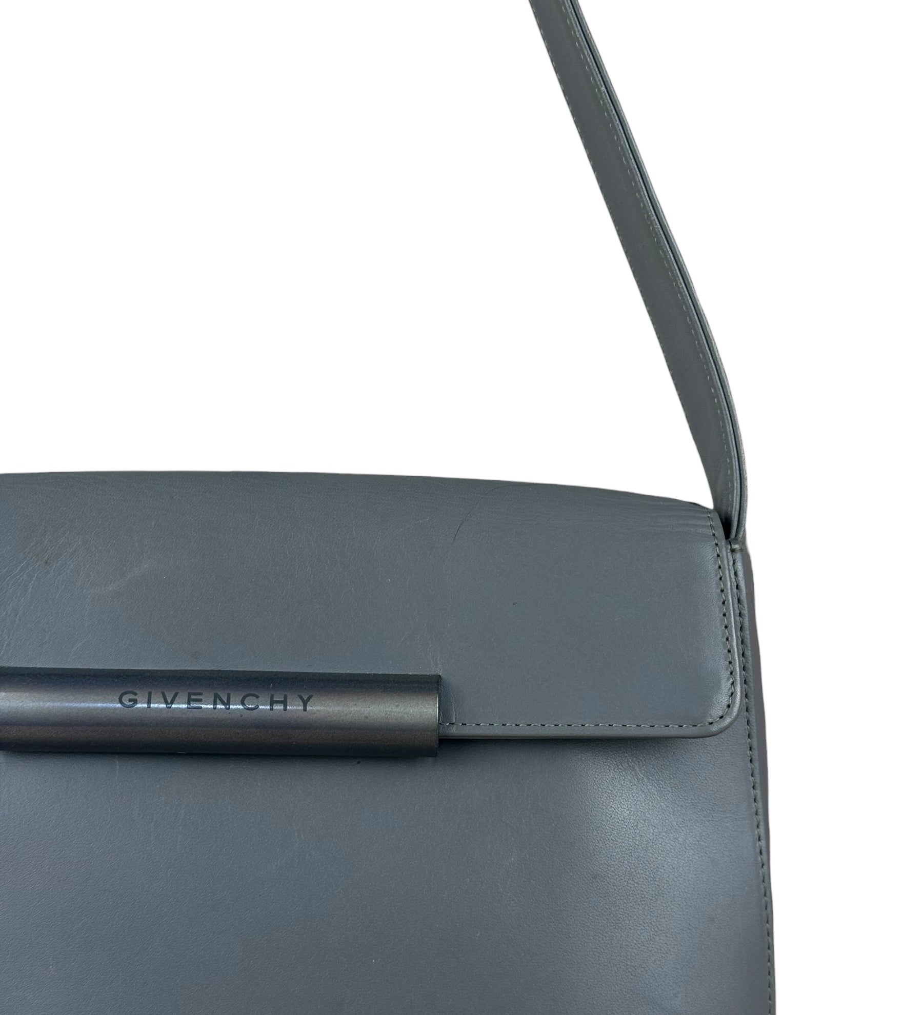 Givenchy Vintage Grey Leather Flap Shoulder Bag