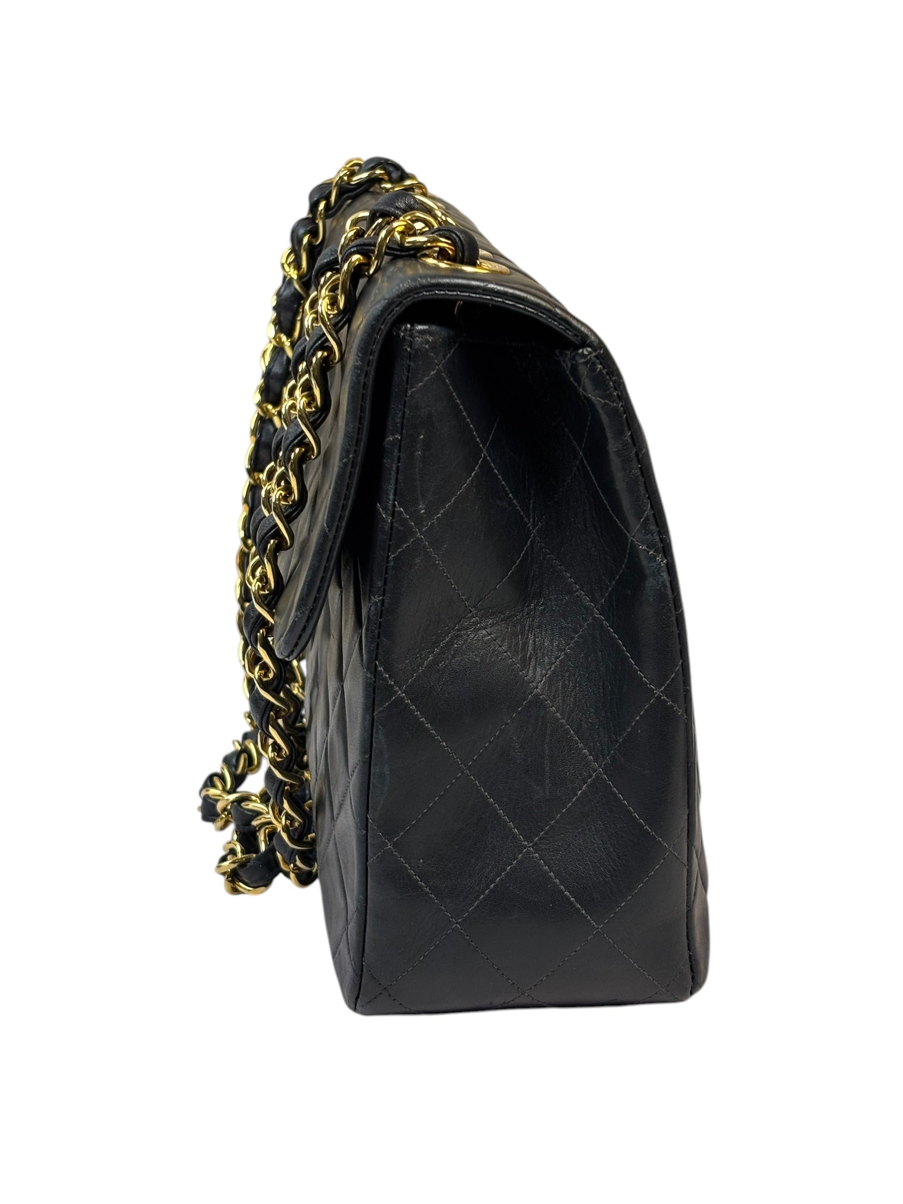 Chanel Vintage Black Quilted Leather Jumbo Flap Bag 1994