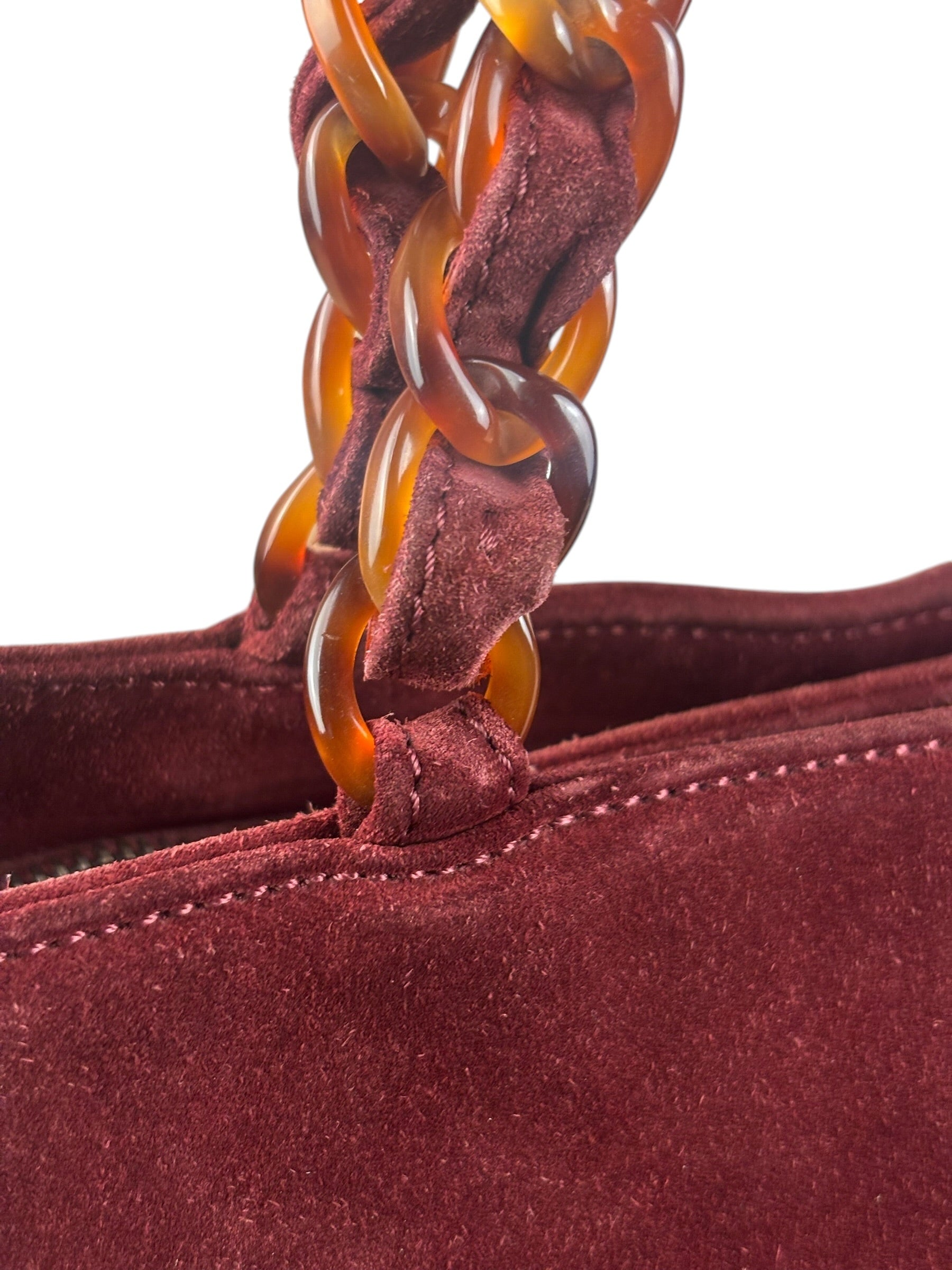 Chanel Bordeaux Suede Tortoise Chain Shoulder Bag '97-'99
