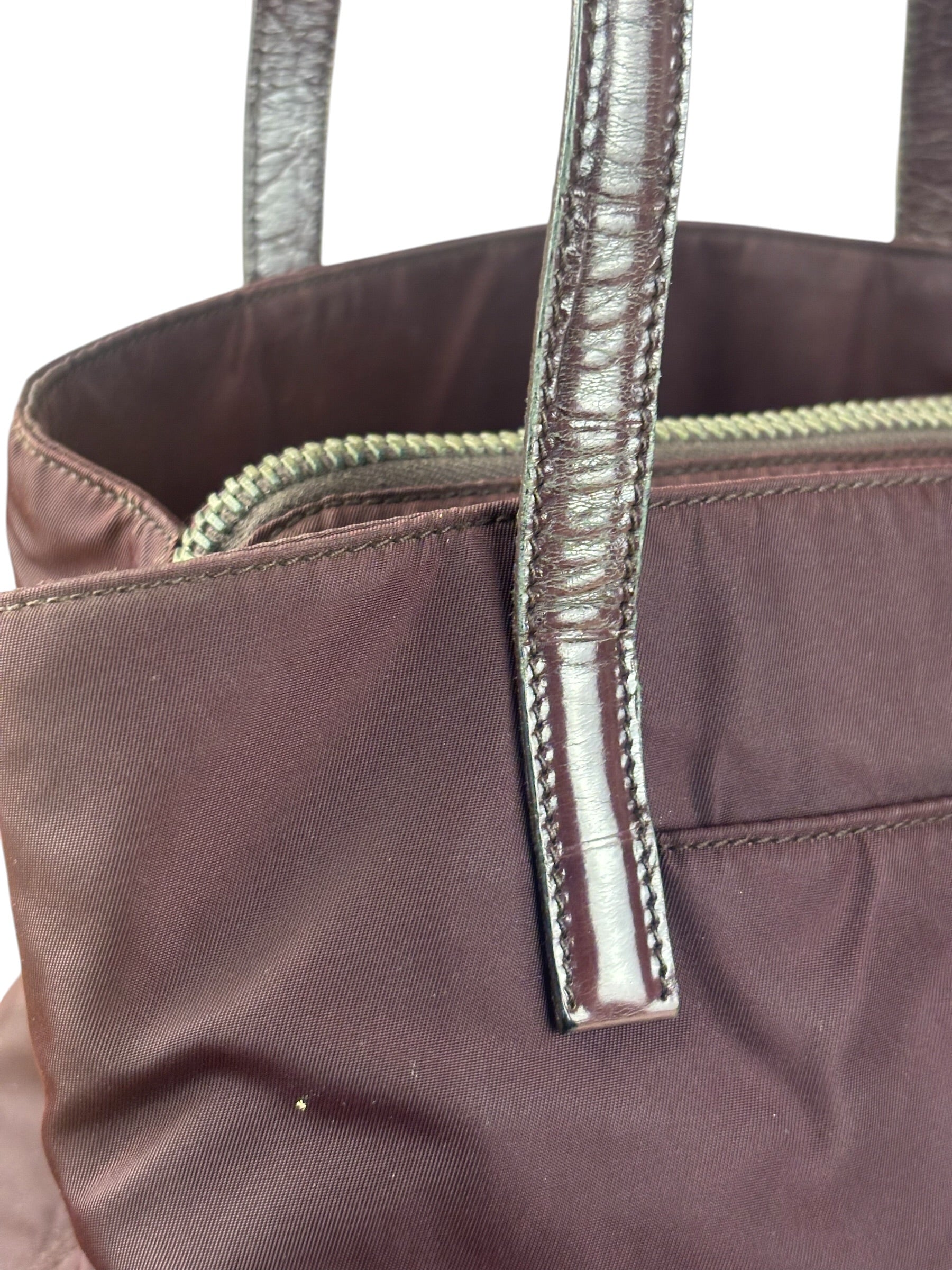 Prada Vintage Plum Nylon Leather Embossed Handbag