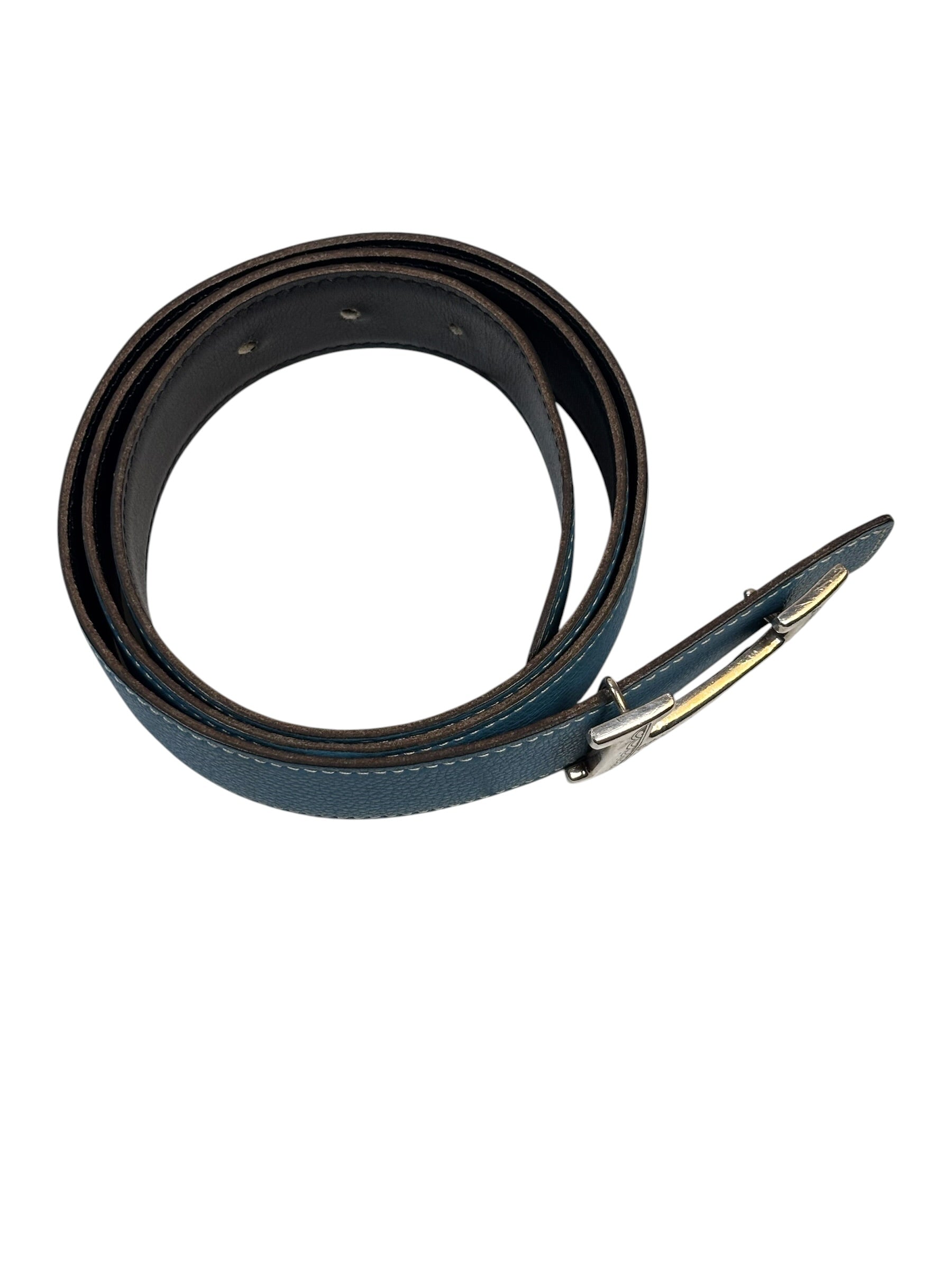 Hermes Blue/Black Leather Reversible H Belt