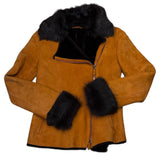 Armani Orange Suede Fur Lined Zip Up Jacket