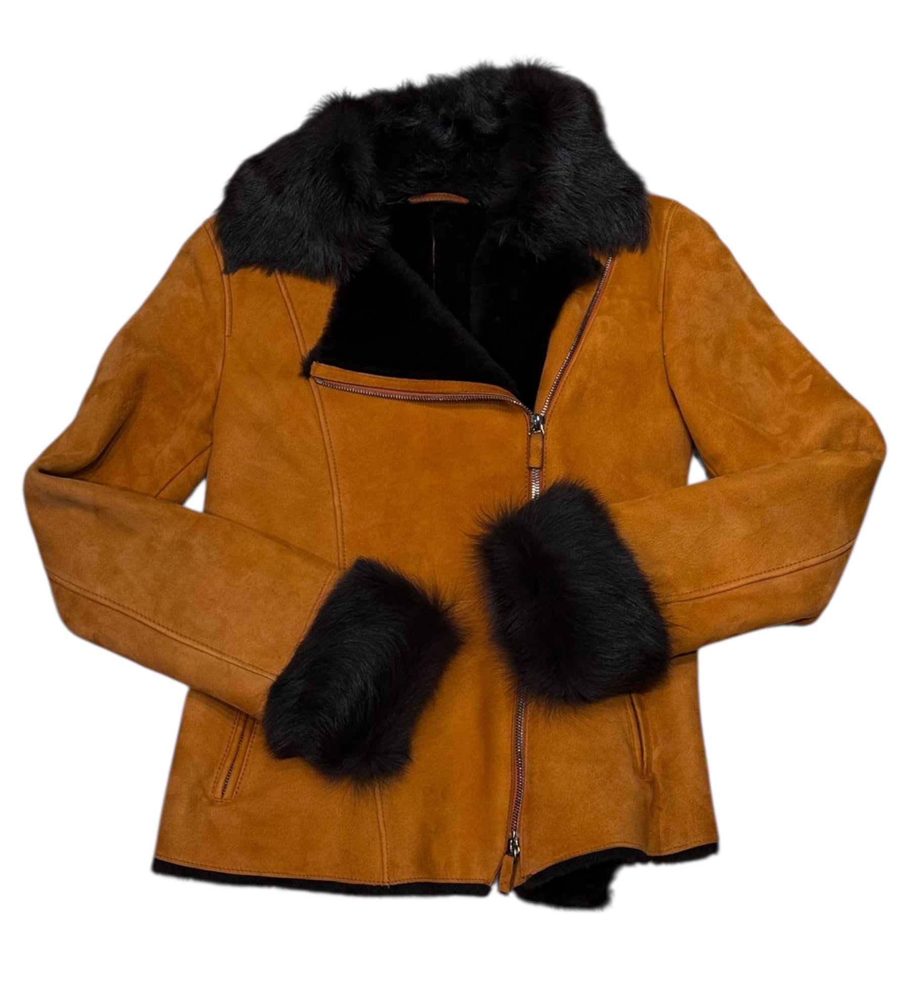 Armani Orange Suede Fur Lined Zip Up Jacket