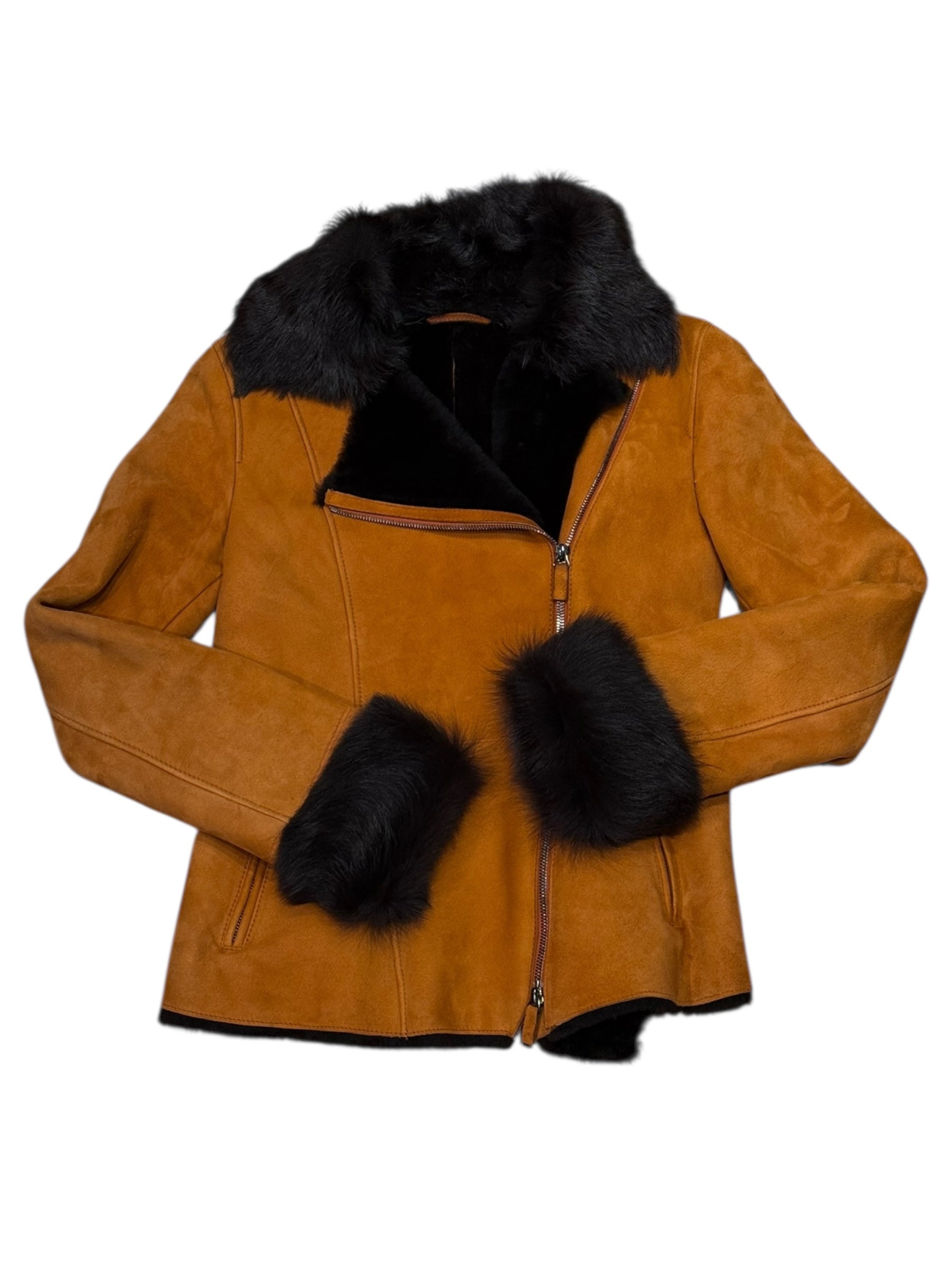 Armani Orange Suede Fur Lined Zip Up Jacket