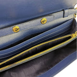 Prada Blue Saffiano Leather Fire Flap Wallet On Chain