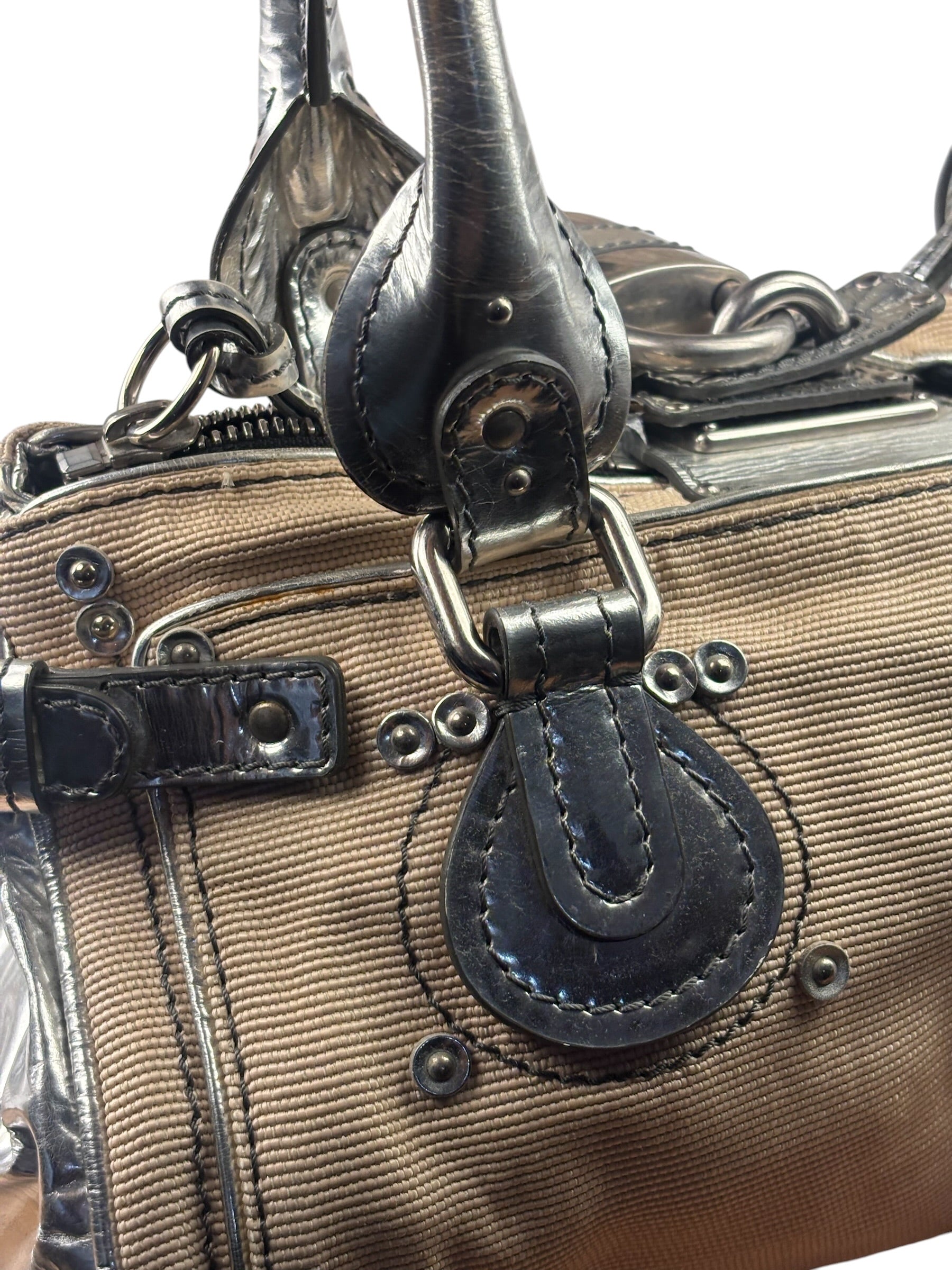 Chloe Beige/Silver Patent Leather Paddington Handbag