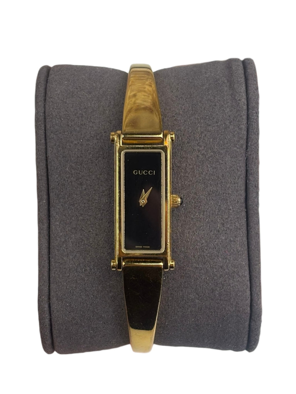 Gucci 1500L Black Dial Gold Plate Bangle