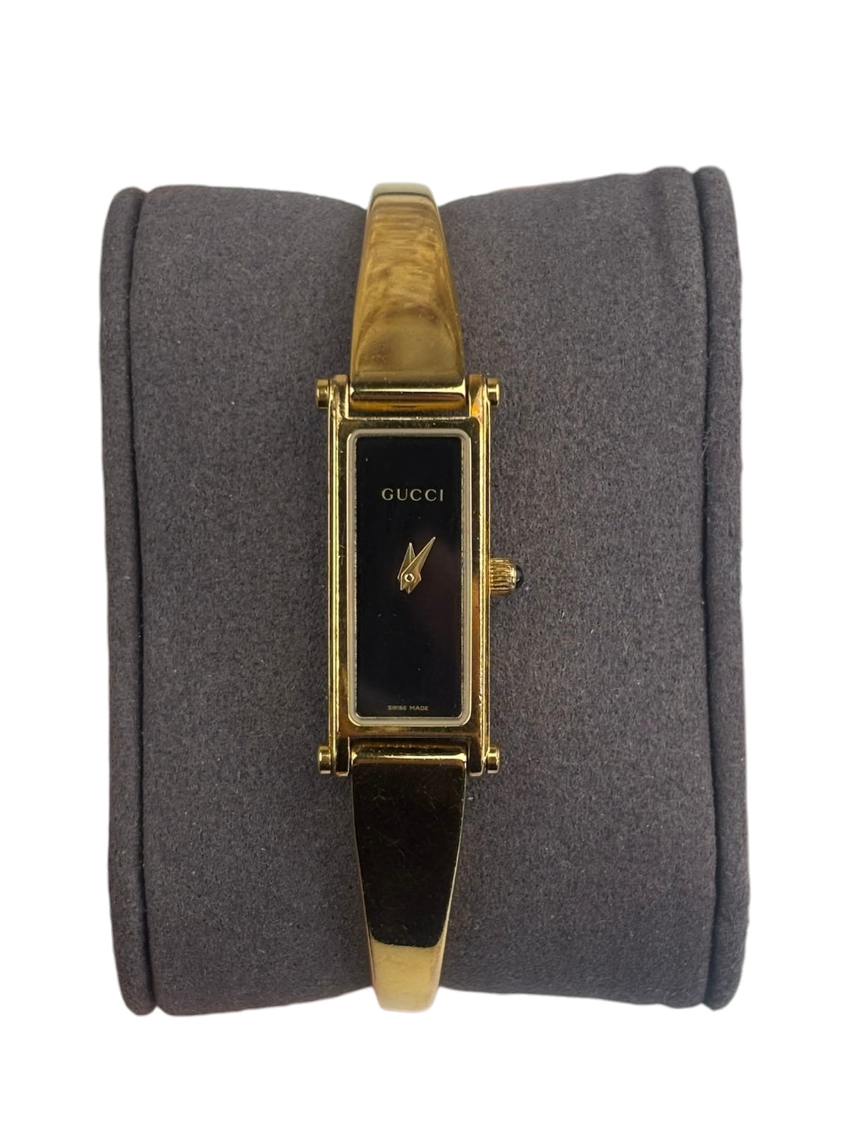 Gucci 1500L Black Dial Gold Plate Bangle