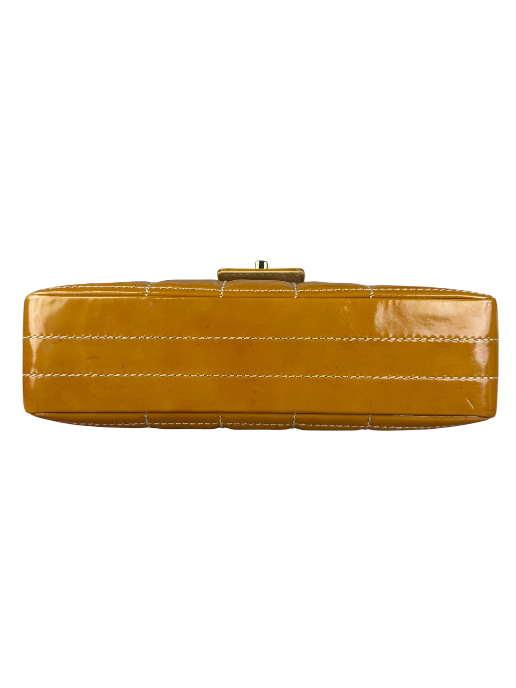 Chanel Gold Patent East West Stitch Flap Bag 2002