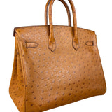 Hermes Birkin 35 Ostrich Leather Handbag Gold Hardware