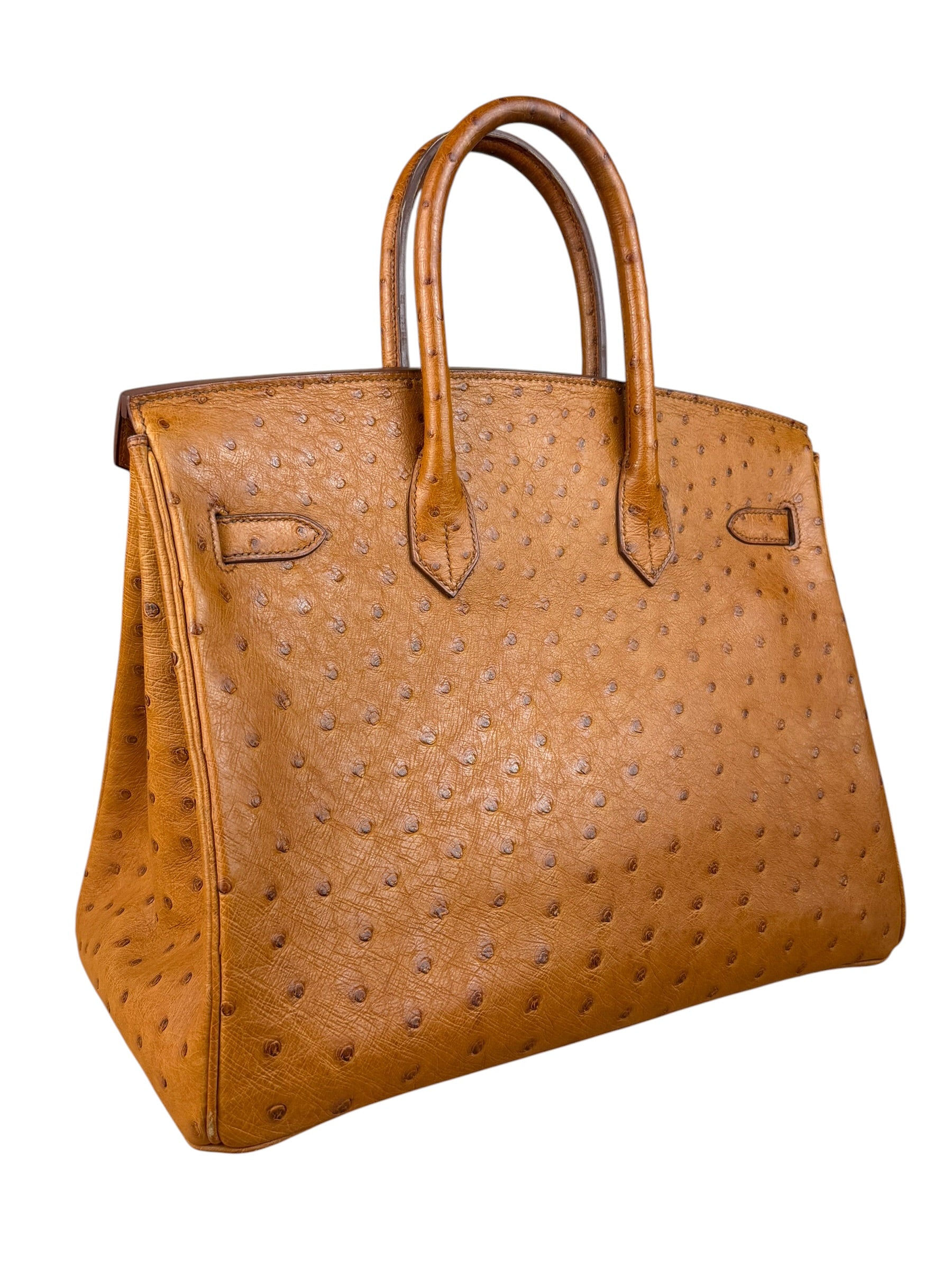 Hermes Birkin 35 Ostrich Leather Handbag Gold Hardware