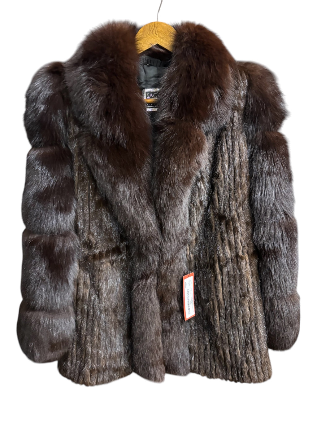 Vintage Saga Dark Brown Mink/Fox Fur Trim Vertical Stripped Coat