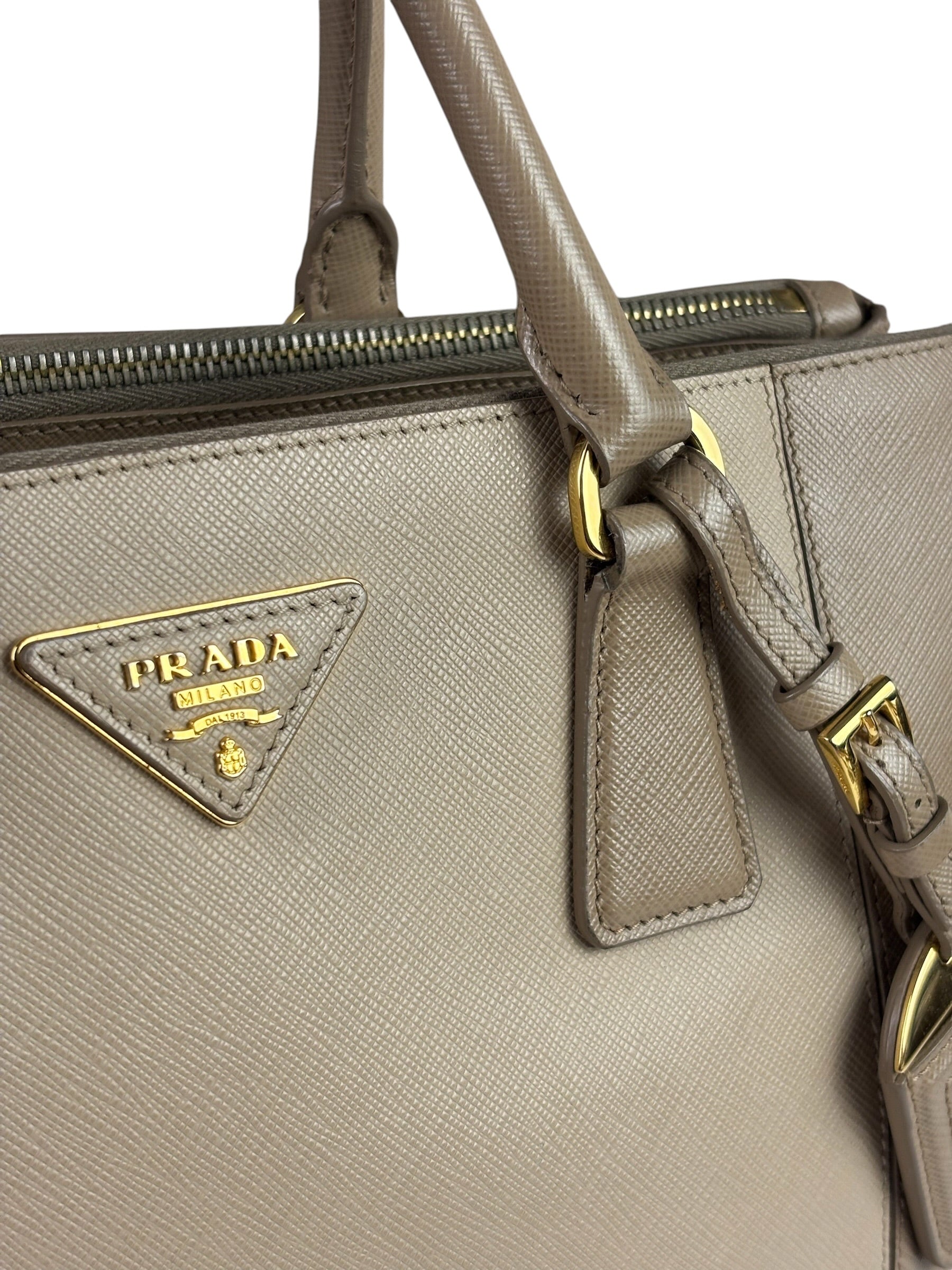 Prada Beige Saffiano Leather Galleria Large Shoulder Bag