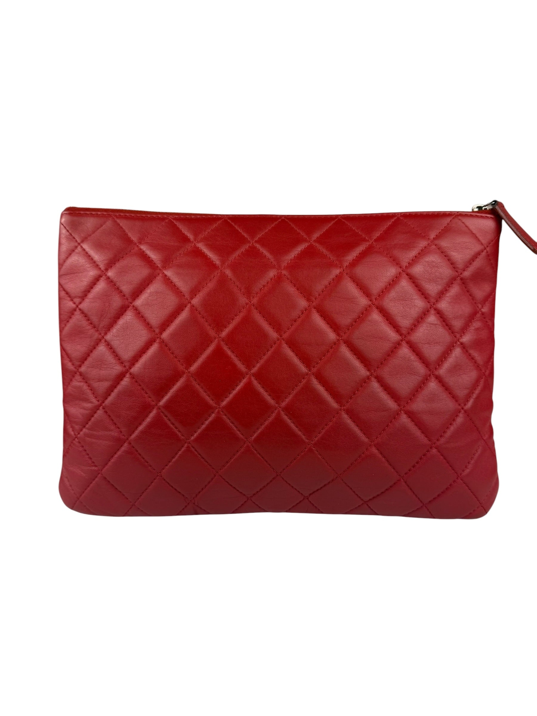 Chanel Vintage Red Leather Classics O-Case Clutch 1992