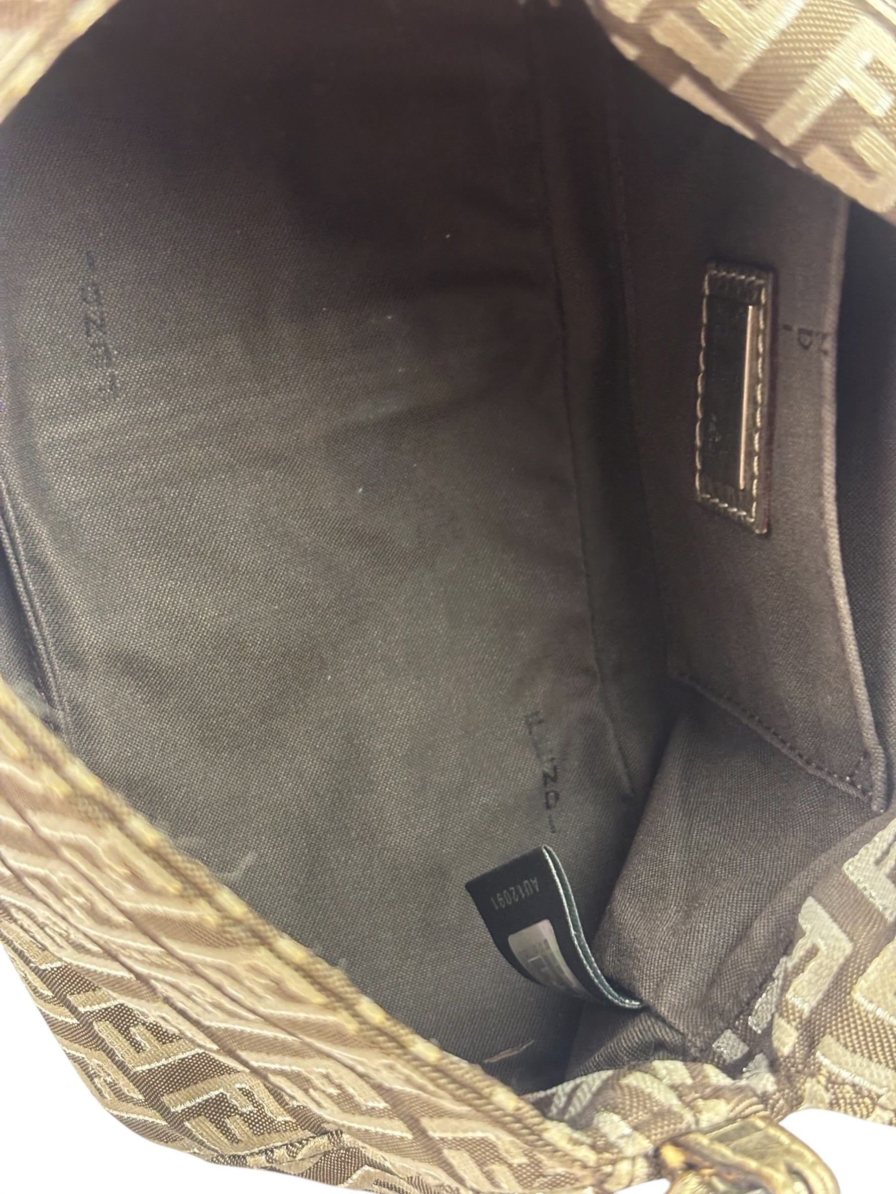 Fendi Brown/Metallic Gold Leather Trim Zucca Baguette