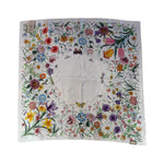 Gucci White Flora Printed Silk Twill Carre Scarf