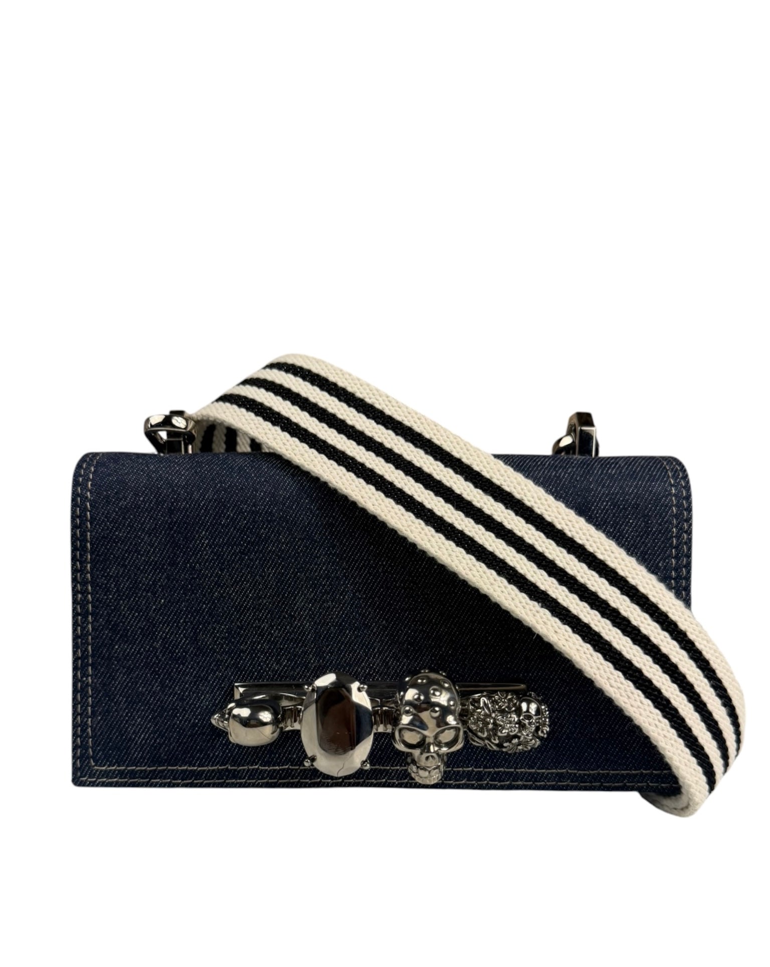 Alexander McQueen Denim Jeweled Knuckle Shoulder Bag