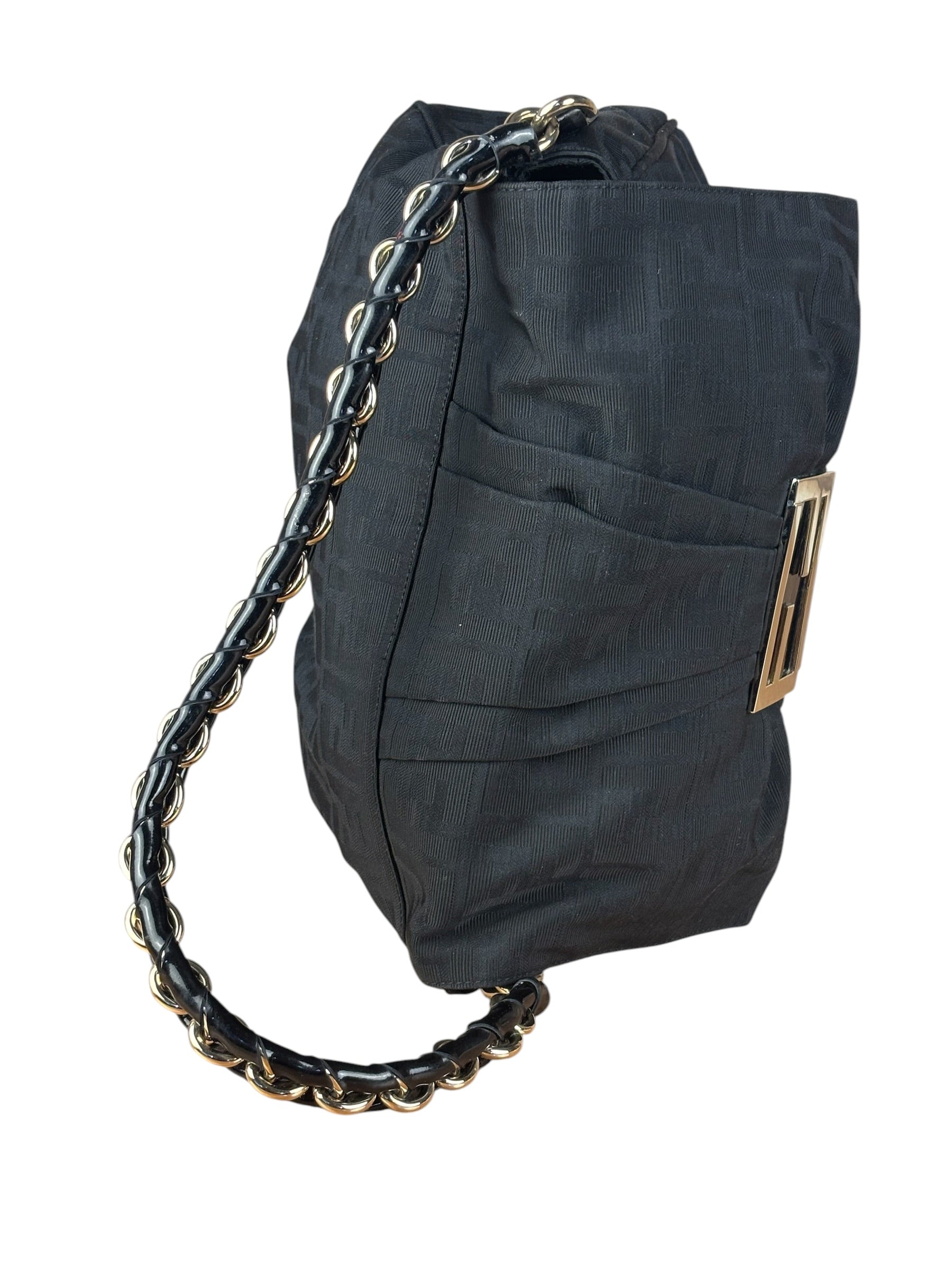 Fendi Black Zucca Canvas Monogram Mia Flap Shoulder Bag