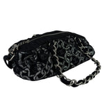 Chanel Black CC Jacquard Chain Silver Metallic Bowler Handbag 2005