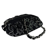 Chanel Black CC Jacquard Chain Silver Metallic Bowler Handbag 2005