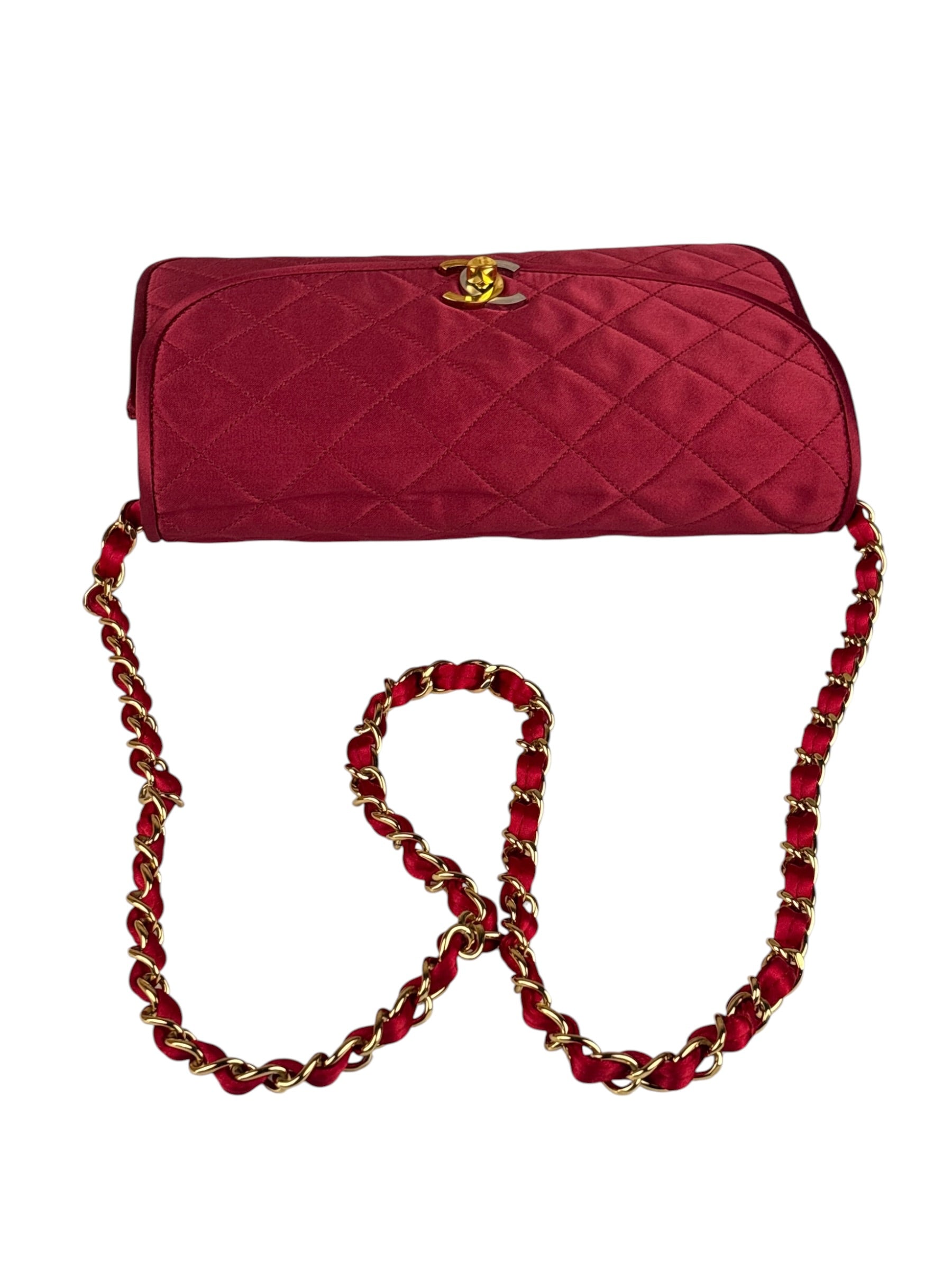 Chanel Vintage Two Tone Red Satin Flap 1989
