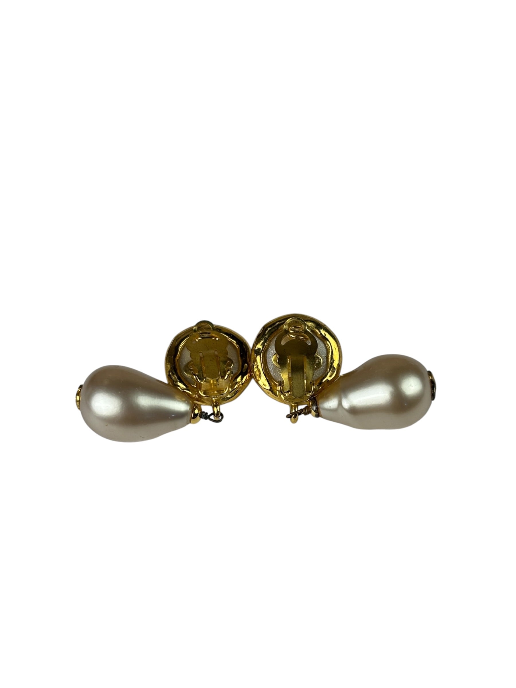Chanel Faux-Pearl Tear Drop Clip On Earring