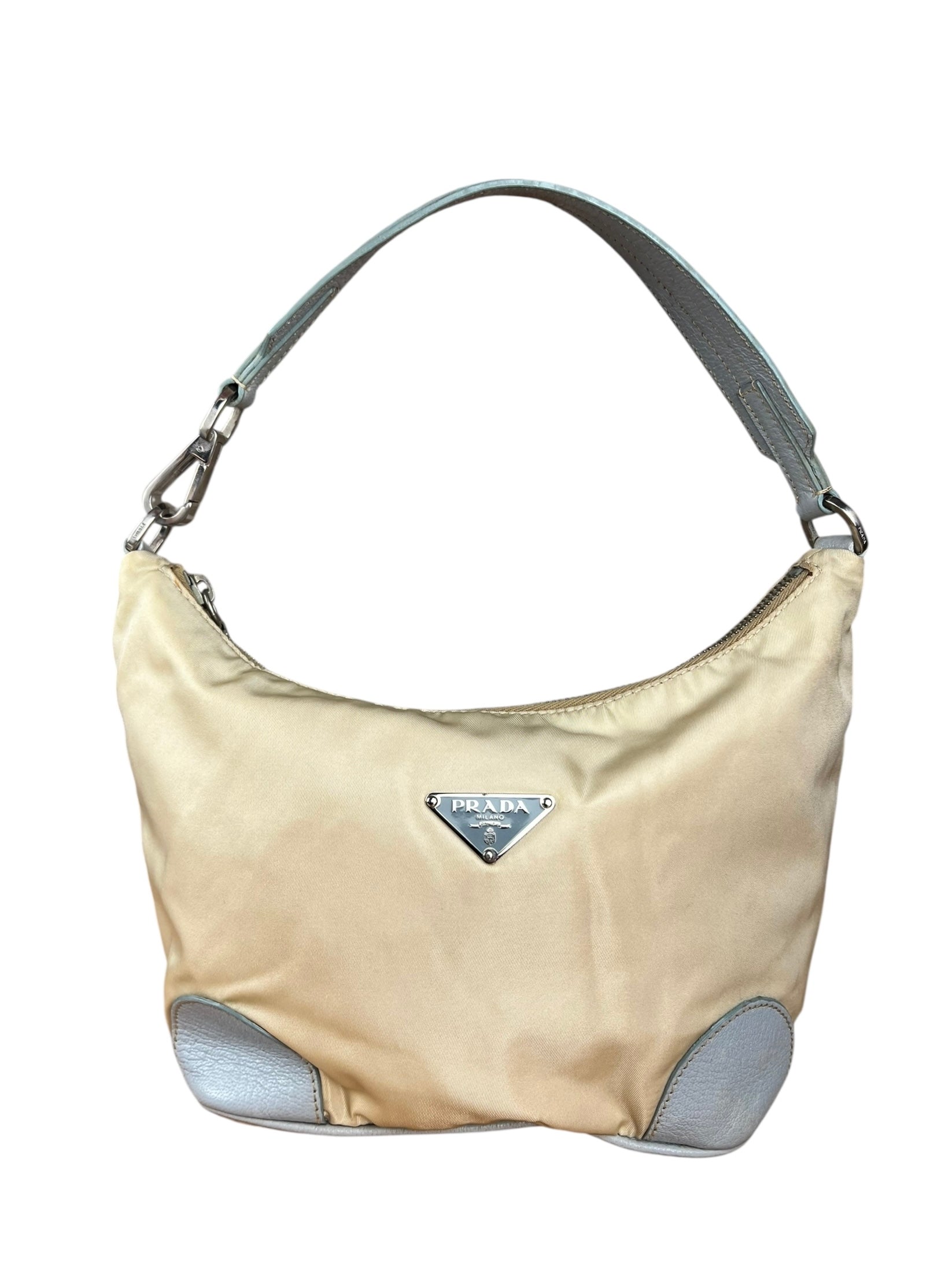 Prada Vintage Nylon Blue Leather Pochette