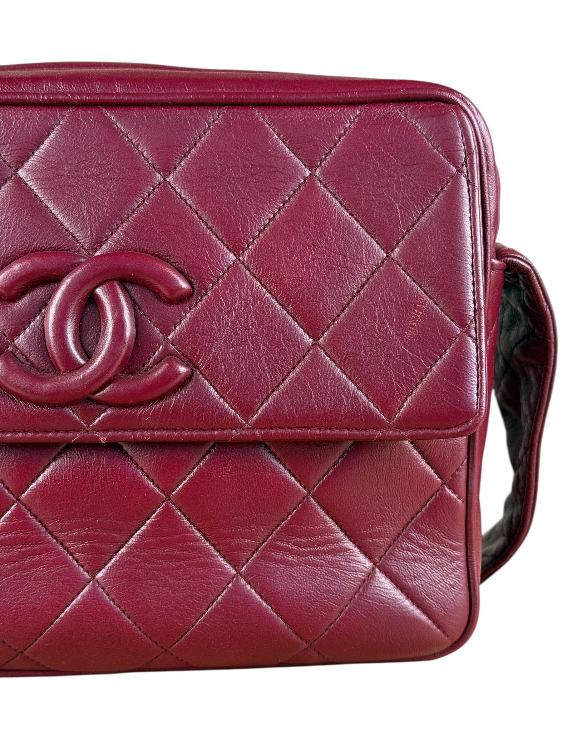 Chanel Vintage Burgundy Quilted Leather CC Camera Bag