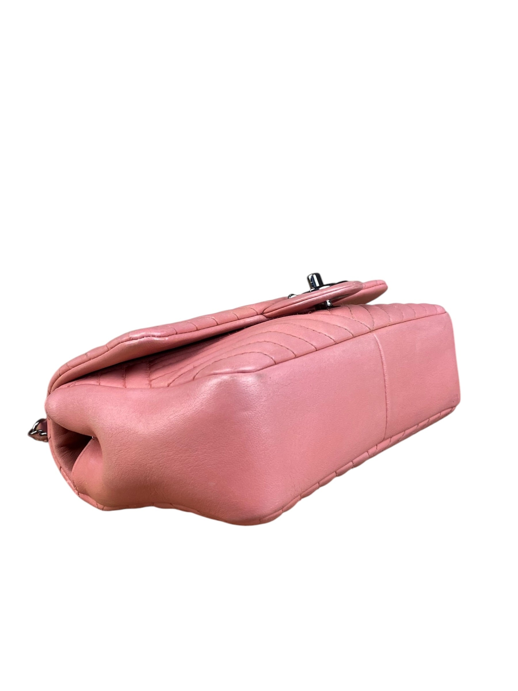 Chanel Pink Chevron Lambskin Flap Bag 2015