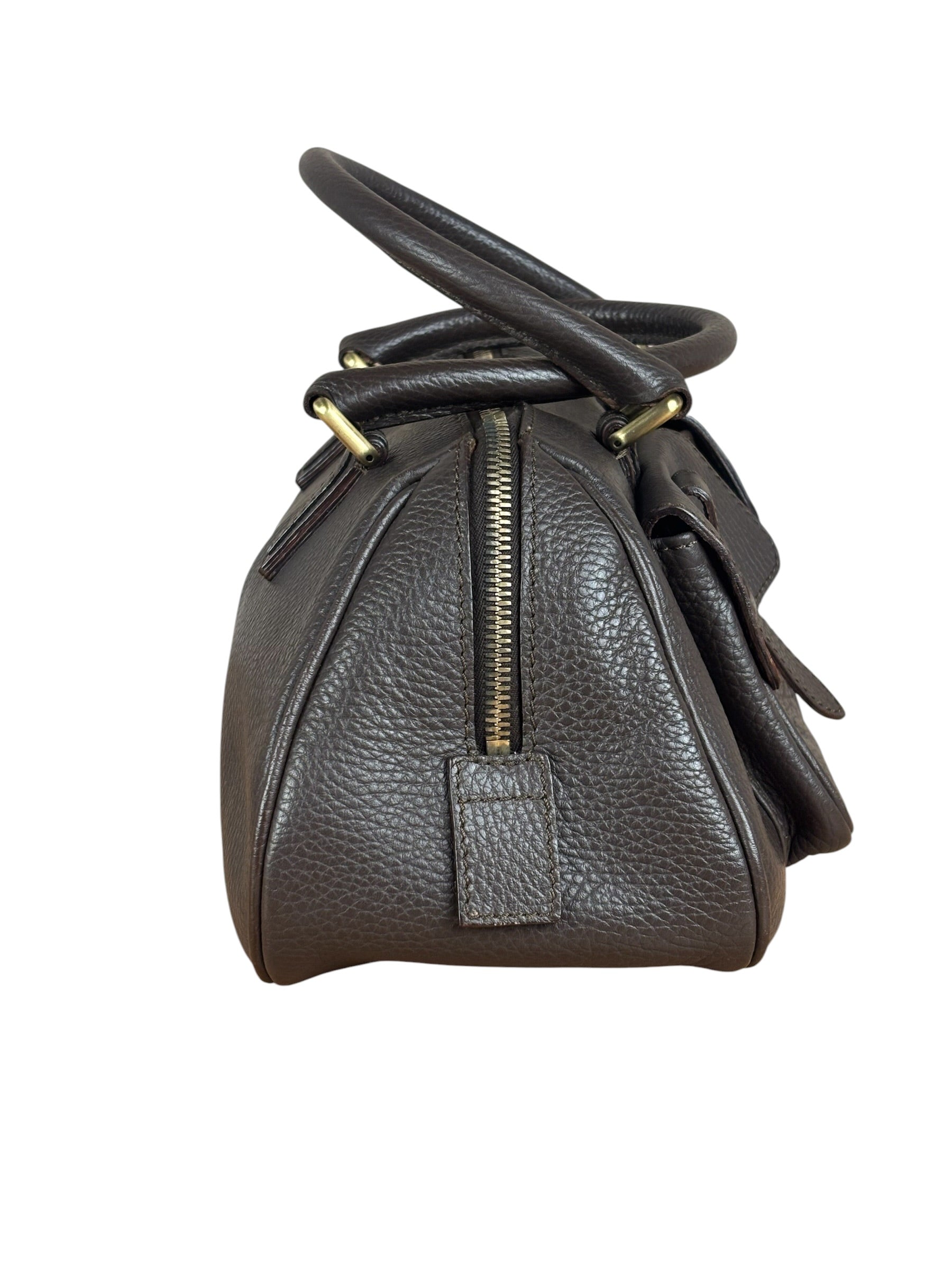 Burberry Vintage Brown Pebbled Leather Double Pocket Satchel Handbag