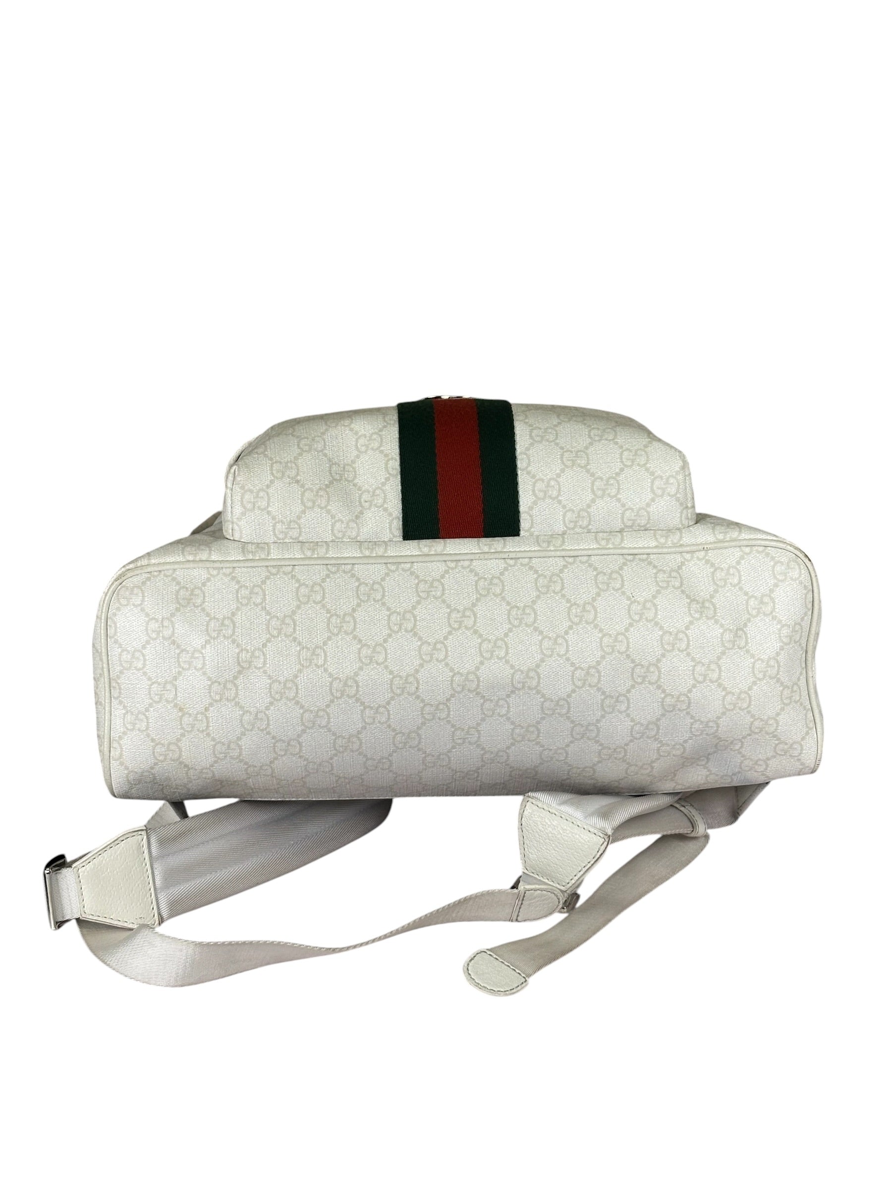 Gucci White Leather GG Green/Red Stripe Backpack