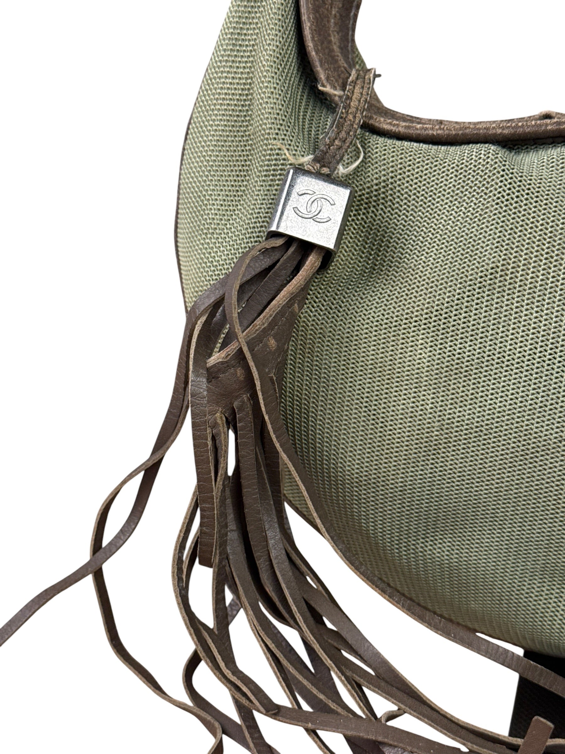 Chanel Olive Green/Brown Leather Trim Interlocking Ring Strap Hobo Bag 2003