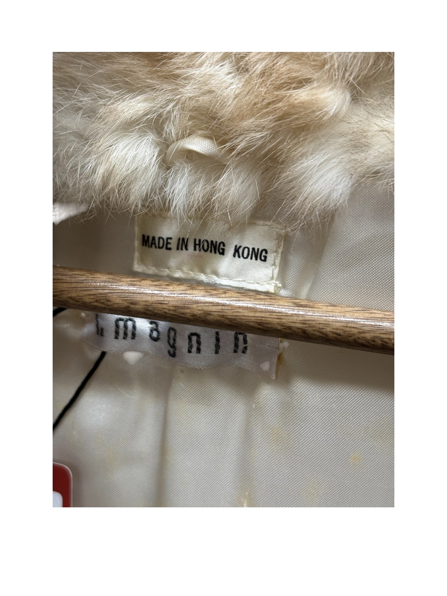 Imagnin Vintage Beige/Cream Rabbit Fur Coat
