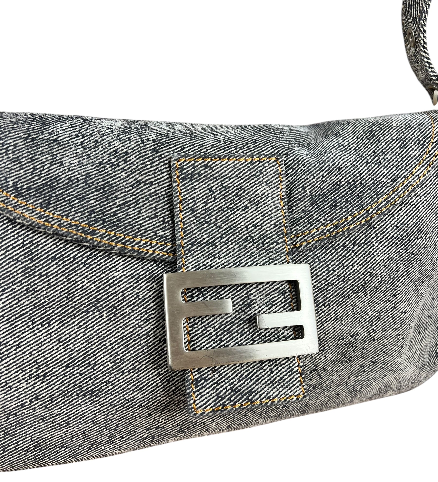 Fendi Light Denim Toned Canvas Baguette Shoulder Bag