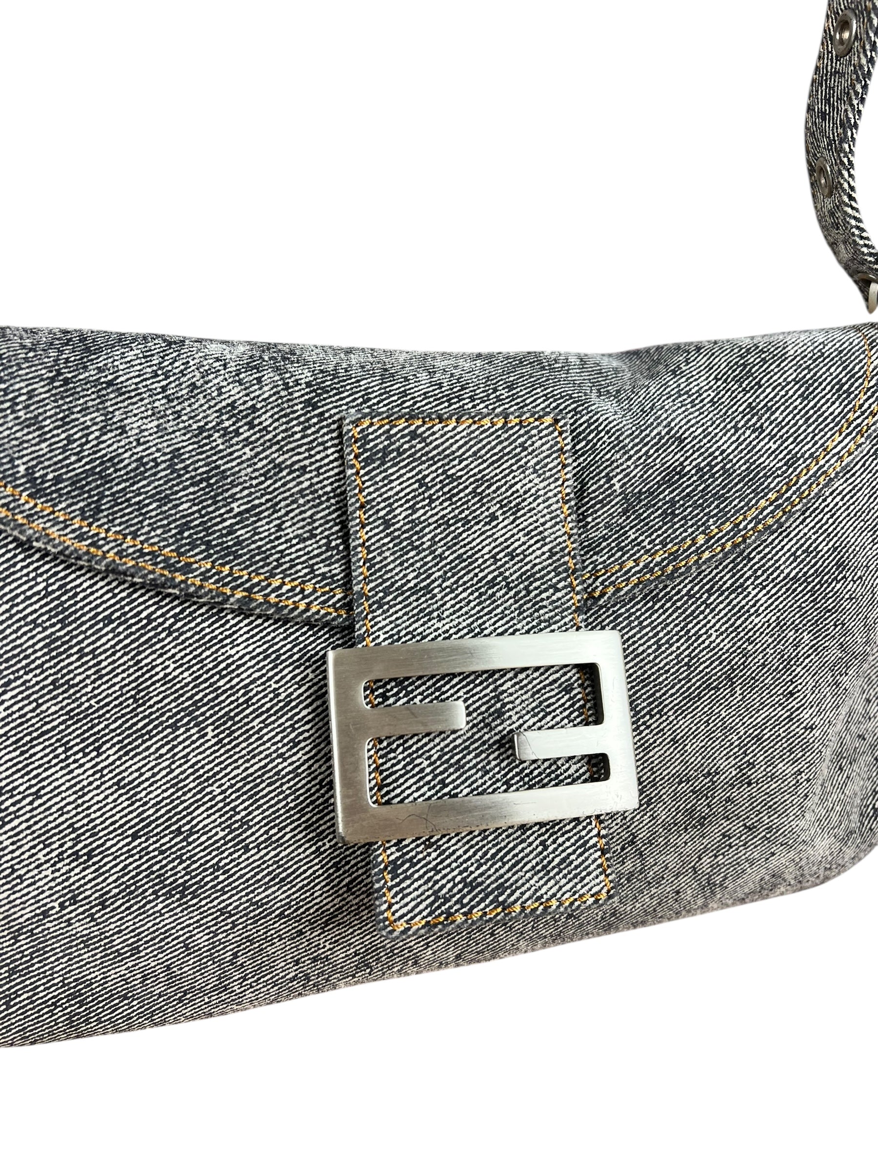 Fendi Light Denim Toned Canvas Baguette Shoulder Bag