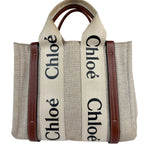 Chloe Brown Leather Trim/Linen Canvas Woody Small Tote