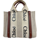 Chloe Brown Leather Trim/Linen Canvas Woody Small Tote