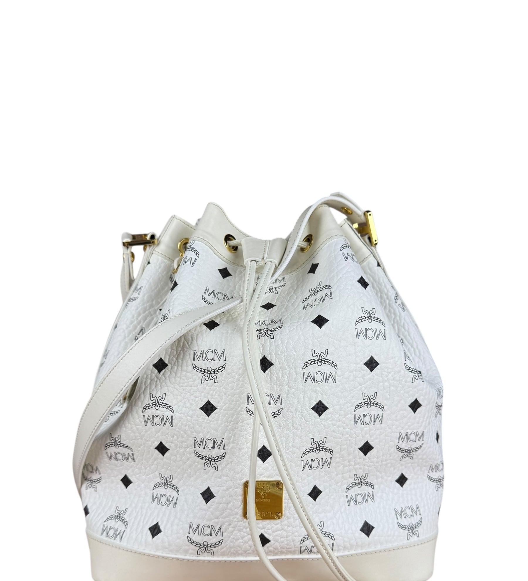 MCM Monogram White Bucket Shoulder Bag