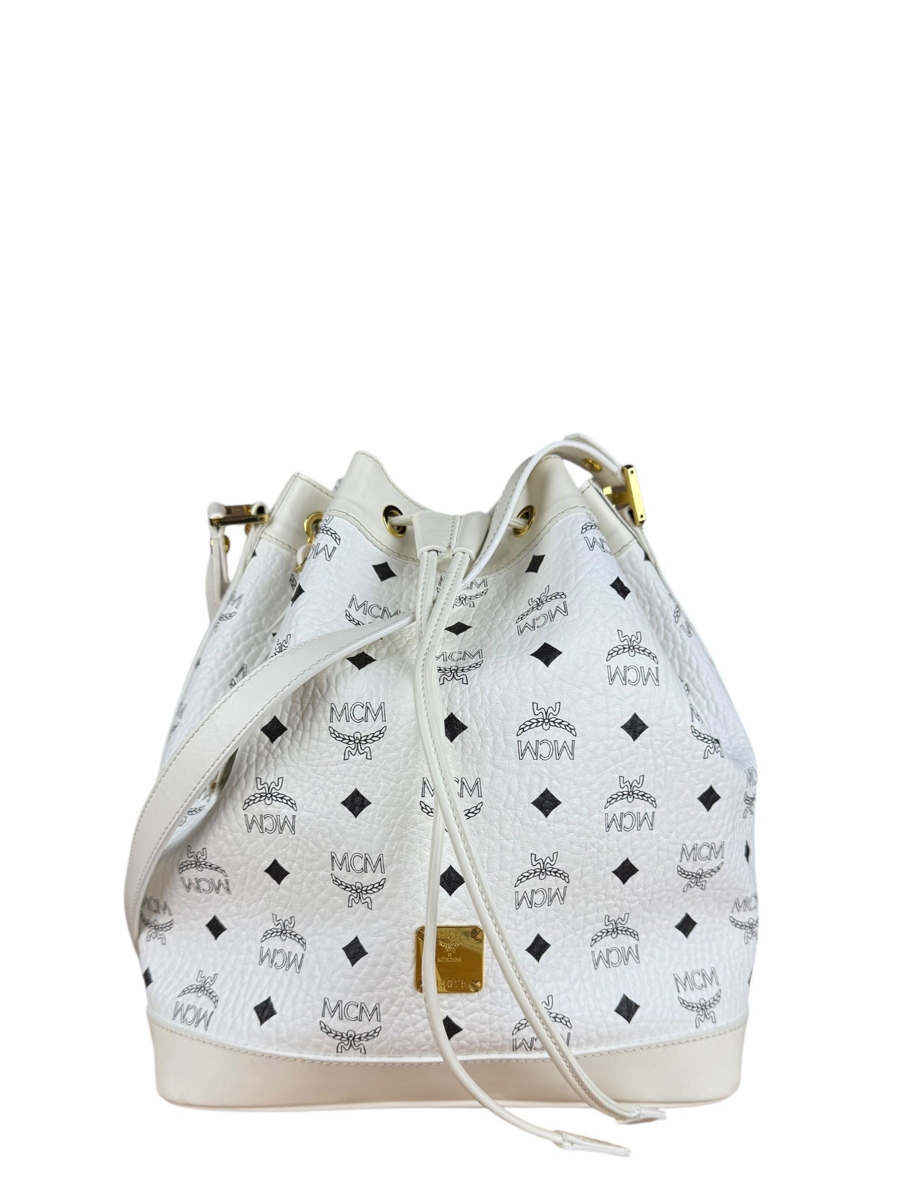 MCM Monogram White Bucket Shoulder Bag