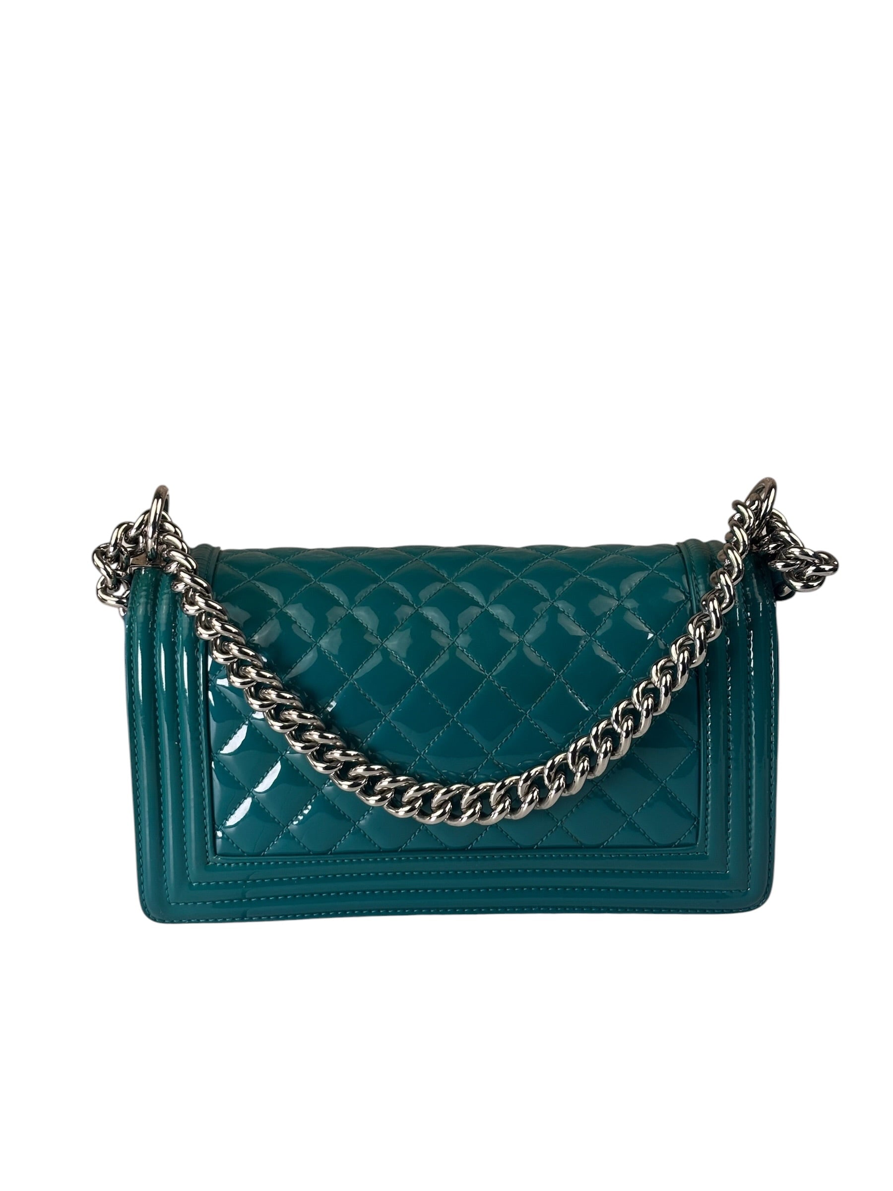 Chanel Teal Quilted Patent Leather Boy Flap Bag 2014