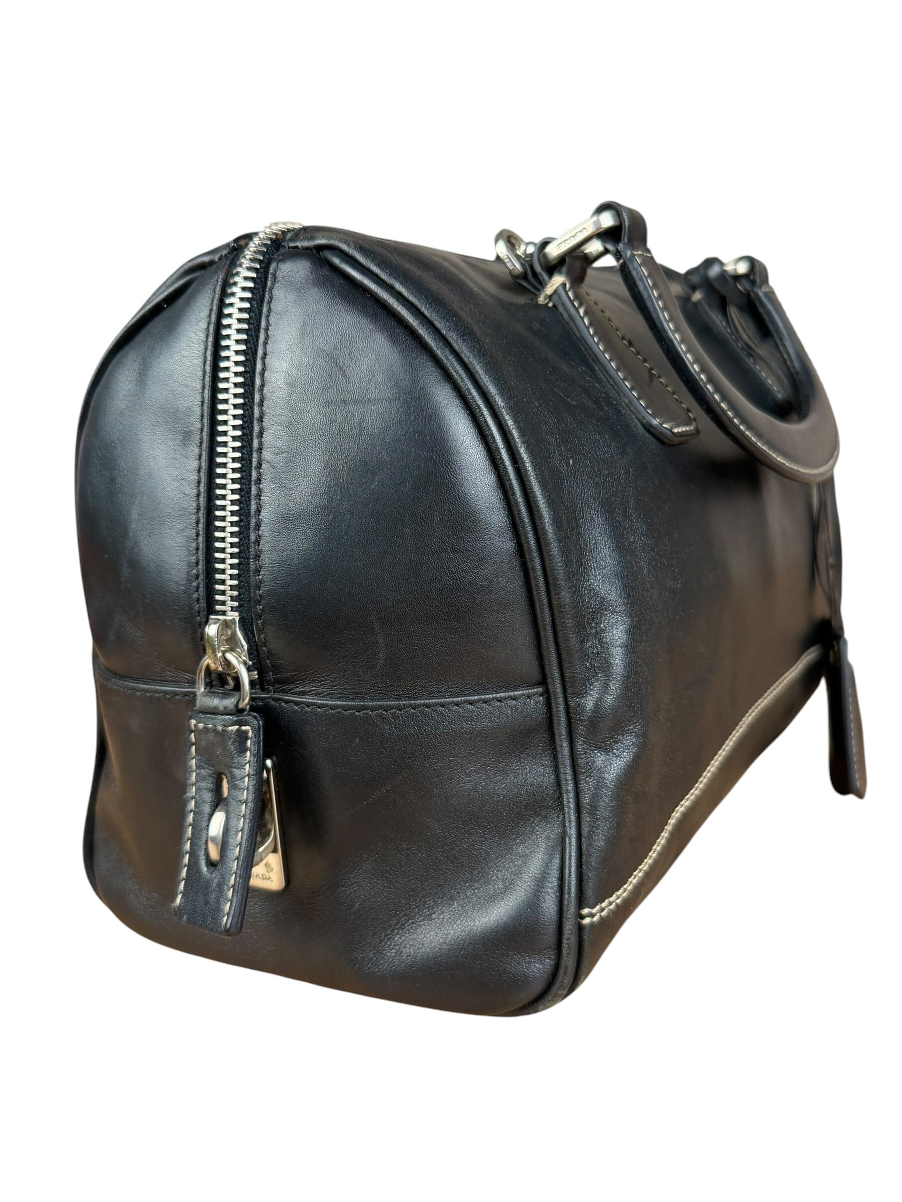 Prada Vintage Black Leather Mini Boston Bag