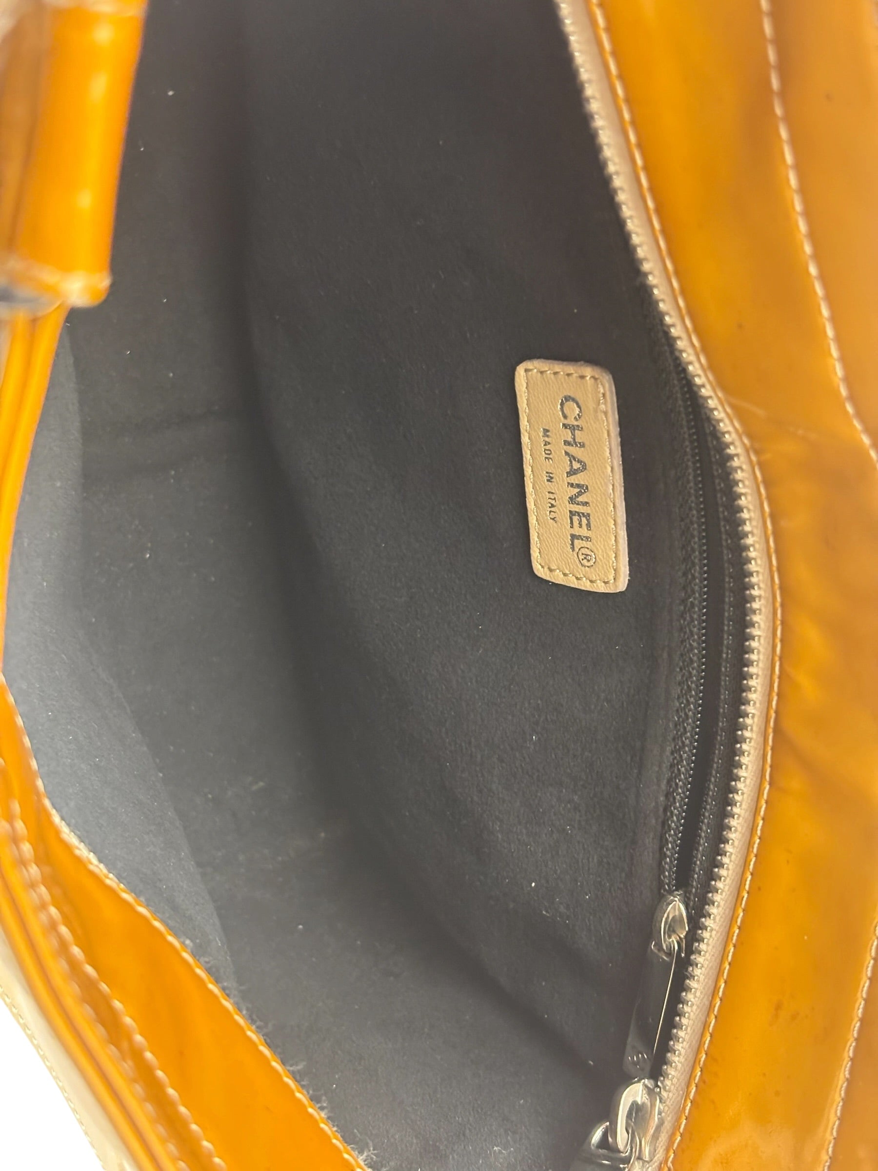 Chanel Vintage Yellow Leather Chocolate Bar Patent Tote Bag 2002
