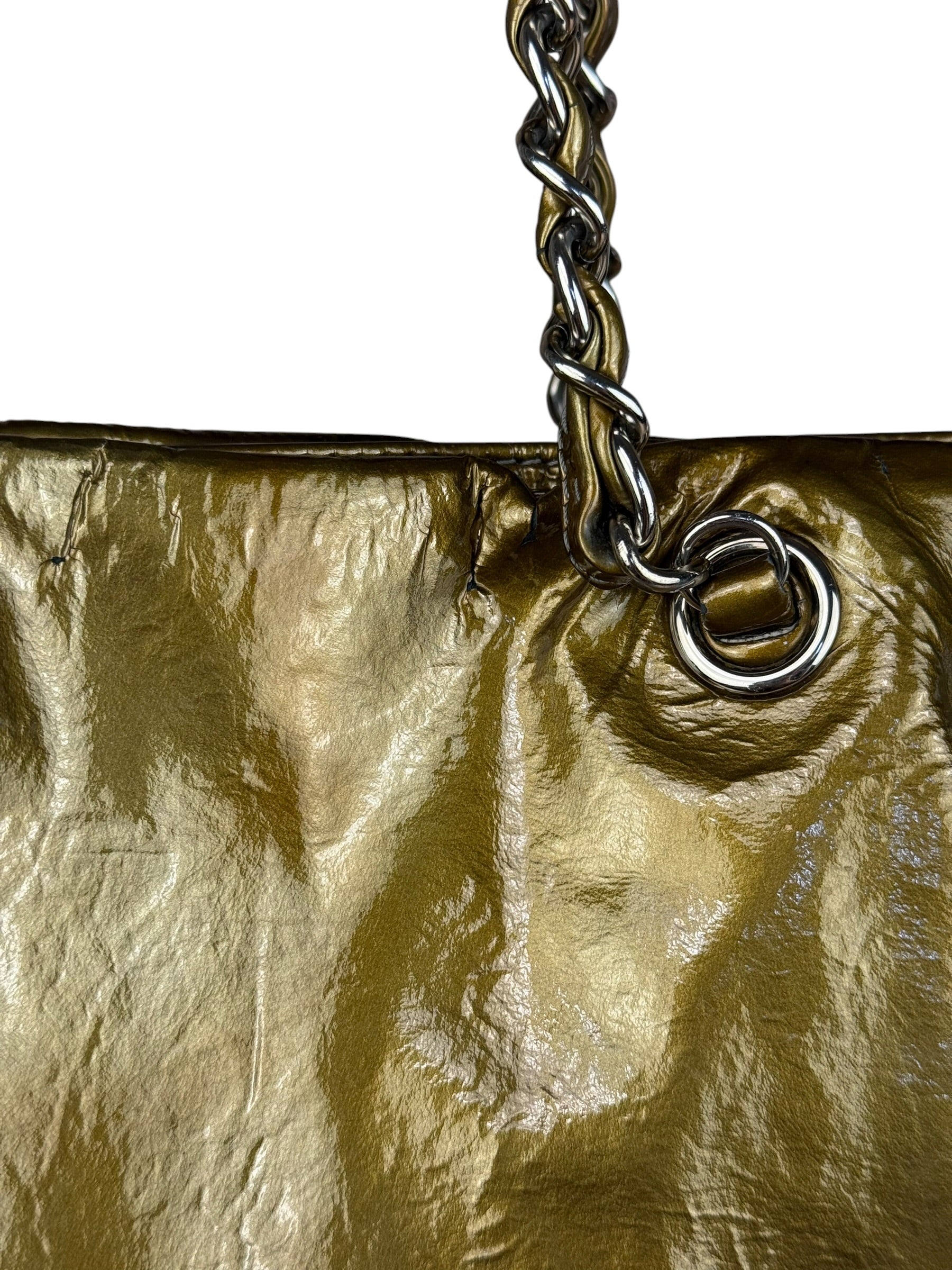 Chanel CC Green Metallic Patent Leather BonBon Chain Cinch Tote 2008